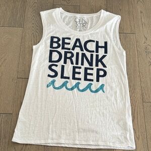 Chaser White Tank Top with Navy and Teal Print